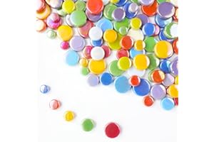 BUENOARTE 1 LB Penny Round Mosaic Tiles, 10mm ~20mm 5sizes Iridescent Rounds Recycled Glass Tiles Mix for Adults & Kids DIY Mosaic Making Garden Project (All Mix)