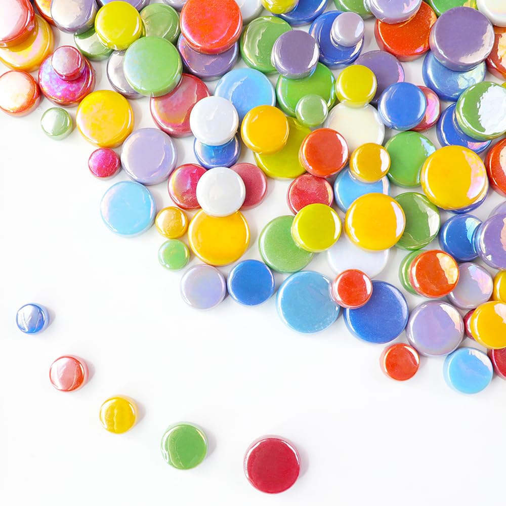 Photo 1 of 1 LB Penny Round Mosaic Tiles, 10mm ~20mm 5sizes Iridescent Rounds Recycled Glass Tiles Mix for Adults & Kids DIY Mosaic Making Garden Project (All Mix)