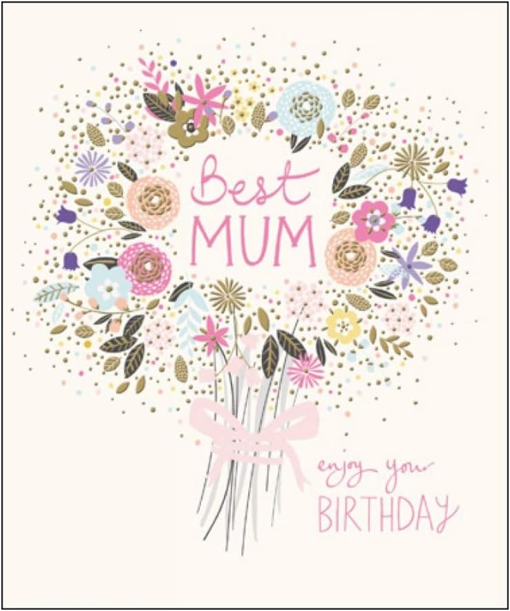 Woodmansterne Mum Birthday Card (WDM-424083) - Artistic Bunch Of Flowers - From The Peach & Prosecco Range - Foiled & Embossed Finish