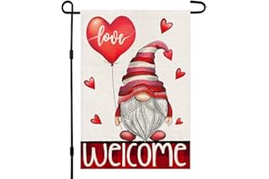 DECORHUA Valentine's Day Gnome Garden Flags for Outside 12x18 Double Sided, Love Heart Welcome Banner Sign Small Farmhouse Yard Outdoor Decoration DF420