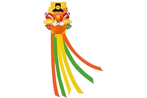 JREMREO 40 Inches Thanksgiving Turkey Windsock Decoration, Fall-Themed Hanging Outdoor Wind Sock Ornament with Football & Maple Leaf and Streamers for Porch, Yard, Garden, Autumn Harvest Decor