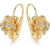Barzel 18k Gold Plated Flower Earring For Women, Leverback Closure - Made in Brazil