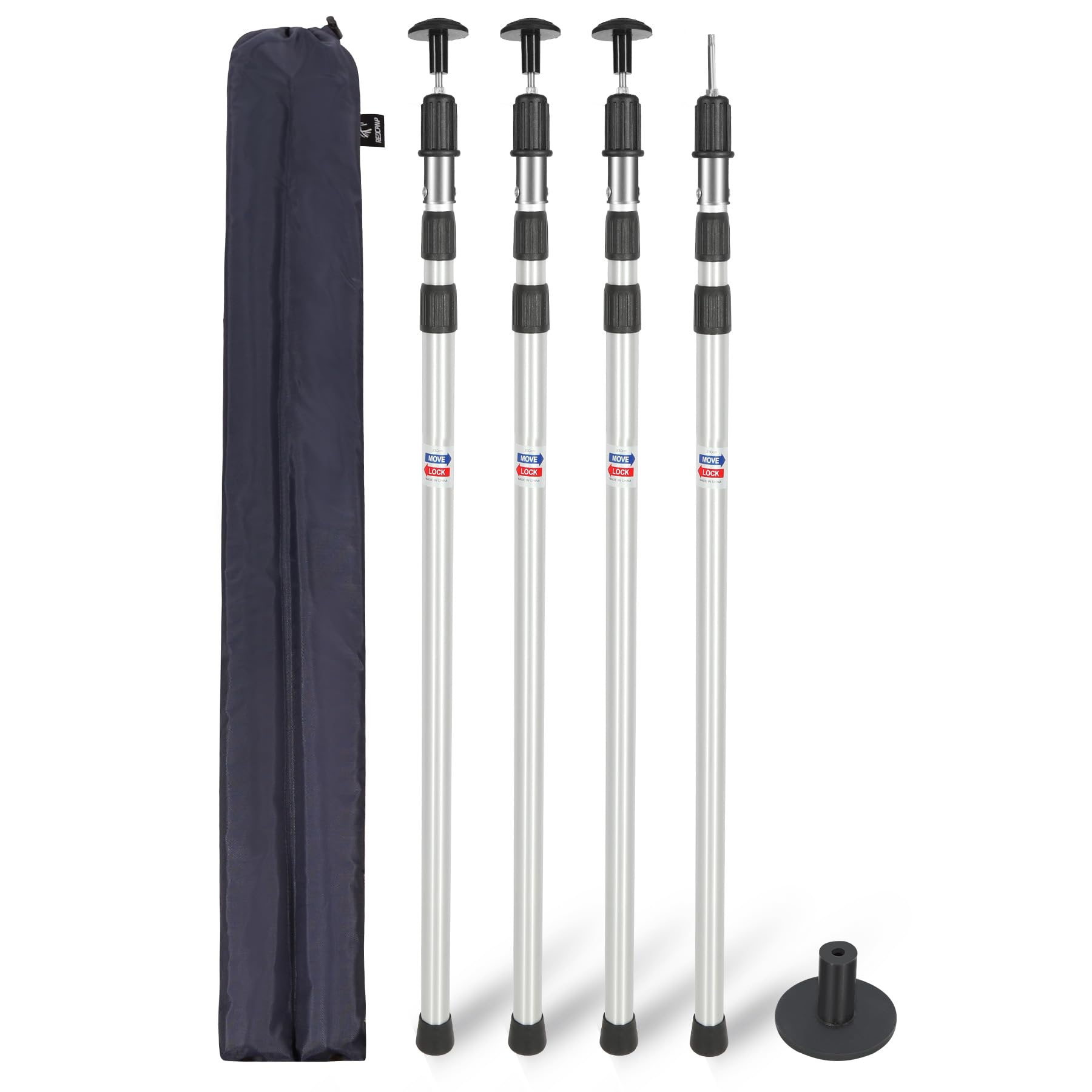 REDCAMP Telescopic Tarp Poles Set of 4, Aluminium Extendable Adjustable Tent Poles, Multipurpose Camping Extension Pole for Tarp Awning Canopy Porch Sun Sails Tarpaulin Headroom 2.3M — image 1