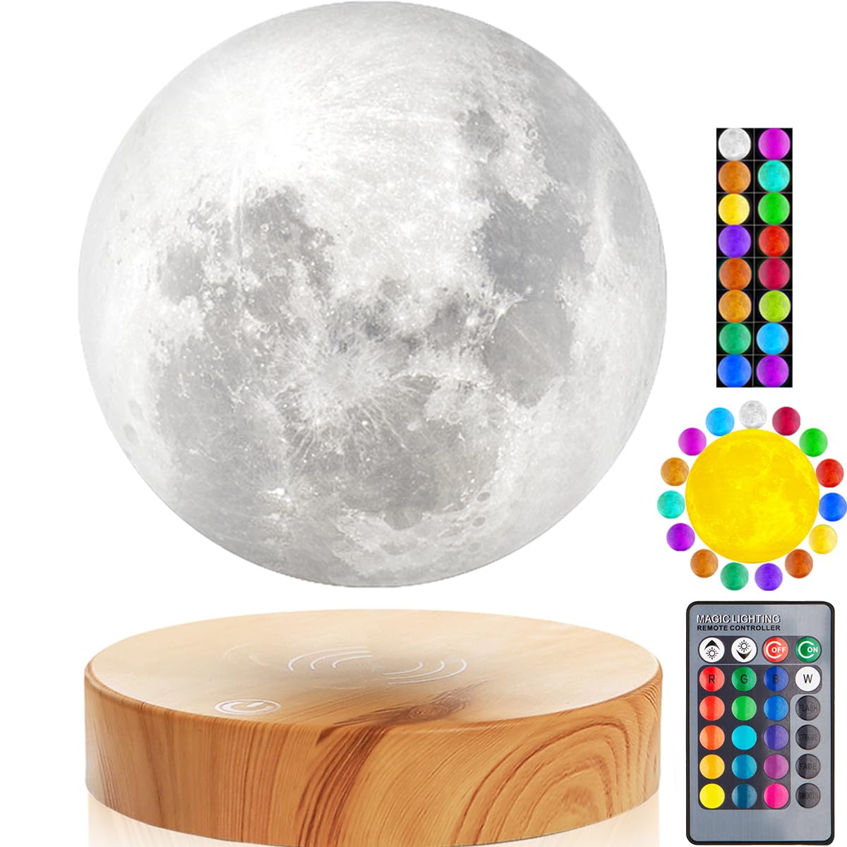 VGAzer Levitating Moon Lamp,Floating and Spinning in Air Freely with 3D Printing LED Moon Lamp Has 16 Colors 20 Modes for Unique Xmas Gifts,Room Decor,Night Light,Office Desk Toys