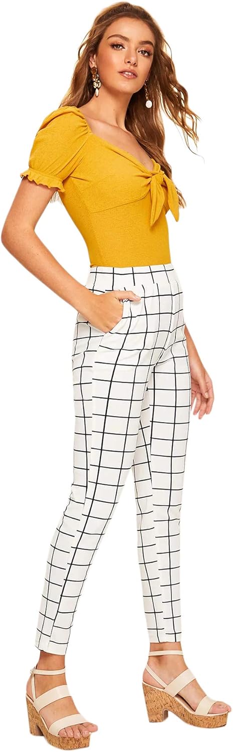 SweatyRocks Women's Casual High Waist Skinny Leggings Stretchy Work Pants at  Women’s Clothing store