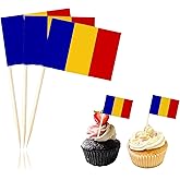100 Pcs Romania Flag Toothpick Cake Toppers Cocktail Food Decorations Small Mini Stick Cupcake Toppers Picks for Celebration Party Supplies