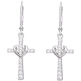 LQXY Cross Earrings 925 Sterling Silver Leverback Crucifix Dangle Drop Earrings for Women