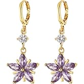 HZMAN 14K Gold Plated Sterling Silver Crystal Flower Earrings for Women Cubic Zirconia Drop Dangle Earring Fashion Earring Jewelry Gift