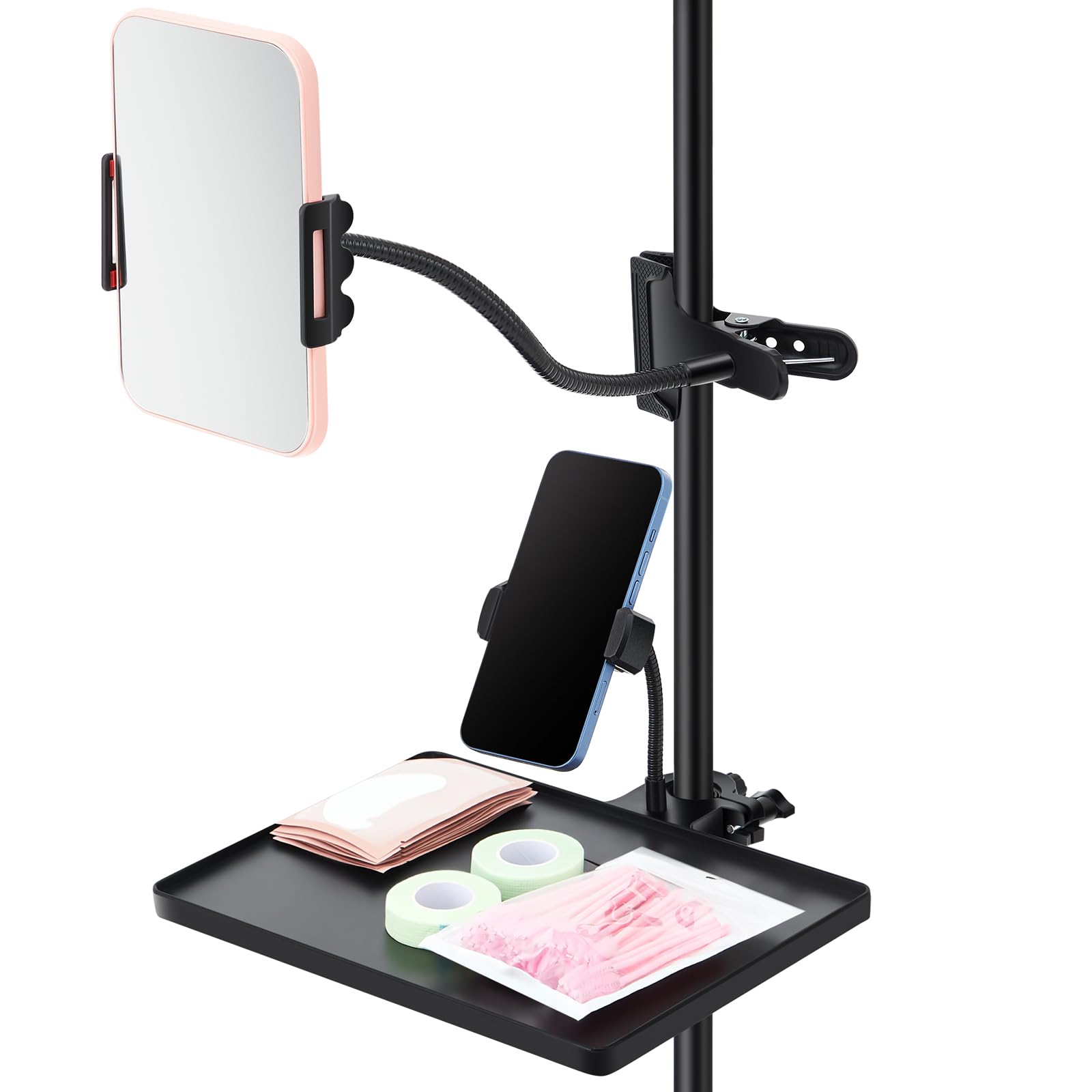 Photo 1 of Saillong Adjustable Lash Tray Holder Set Include 10. 6" x 8" Lash Trays Organizer with Phone Holder for Ring Light Lash Mirror Tablet or Mirror Holder for Salon Home Use Eyelash Extensions Supplies