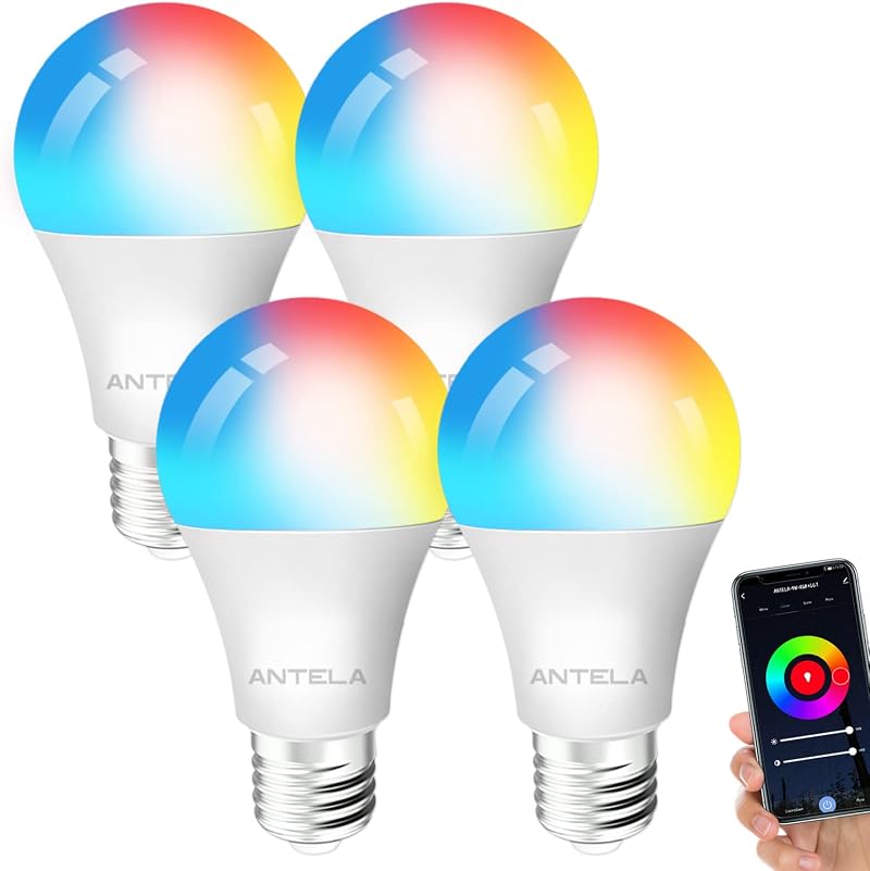 ANTELA Smart Bulb E27 RGBW 9W 1000LM WiFi Alexa Google Home 4 Pack