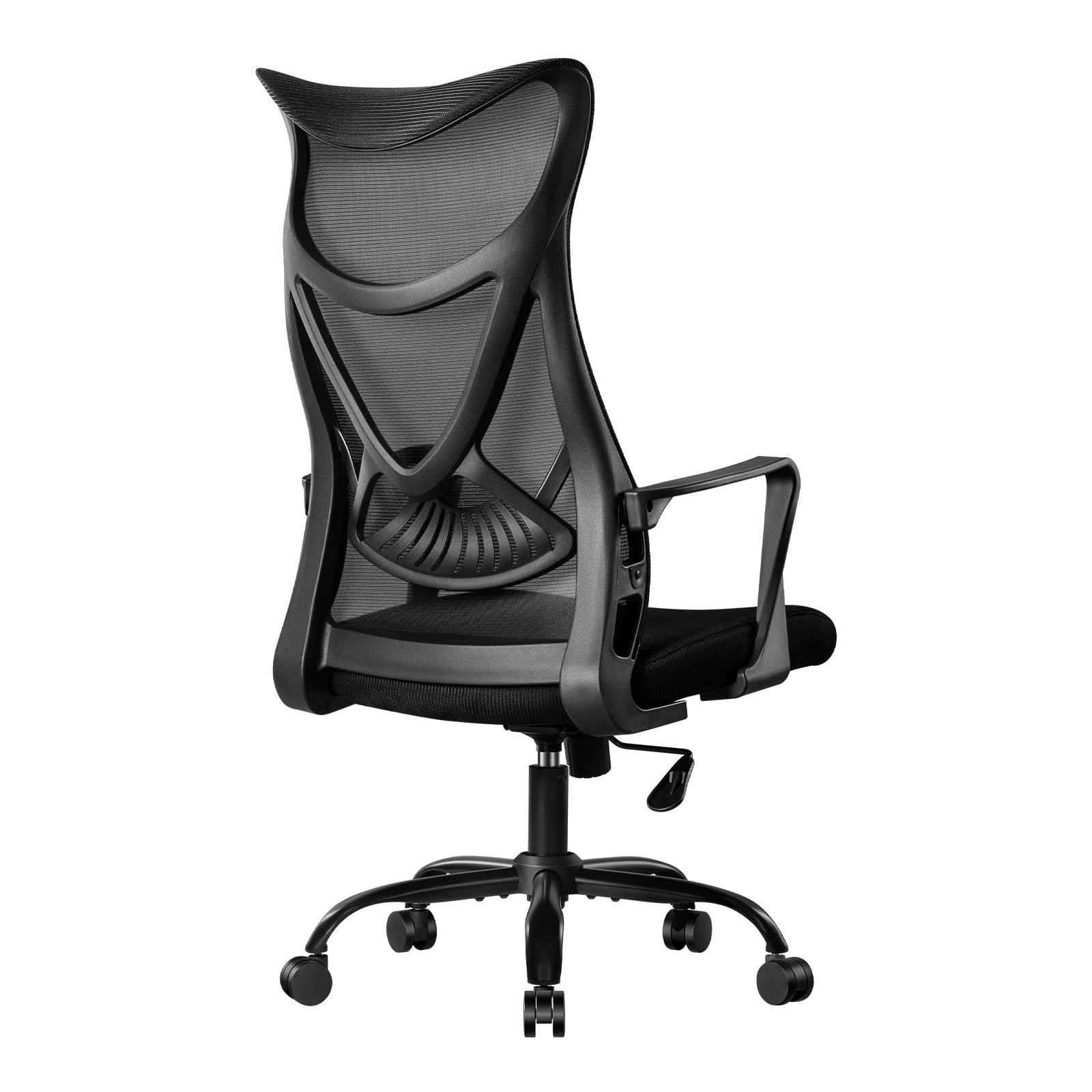 Klihome Bürosessel Ergonomisch, Bürostuhl Schaukelfunktion 360° Drehbar, Schreibtischstuhl mit Armlehnen, Arbeitsstuhl aus atmungsaktivem Netzstoff, Schwarz