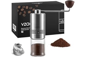 Vzaahu Manual Coffee Grinder with Lid Stainless Steel Fast Grind Conical Burr with Adjustable External Setting Coffee bean Lover Gift - Travel Portable Hand-grinder for Aeropress Espresso French Press