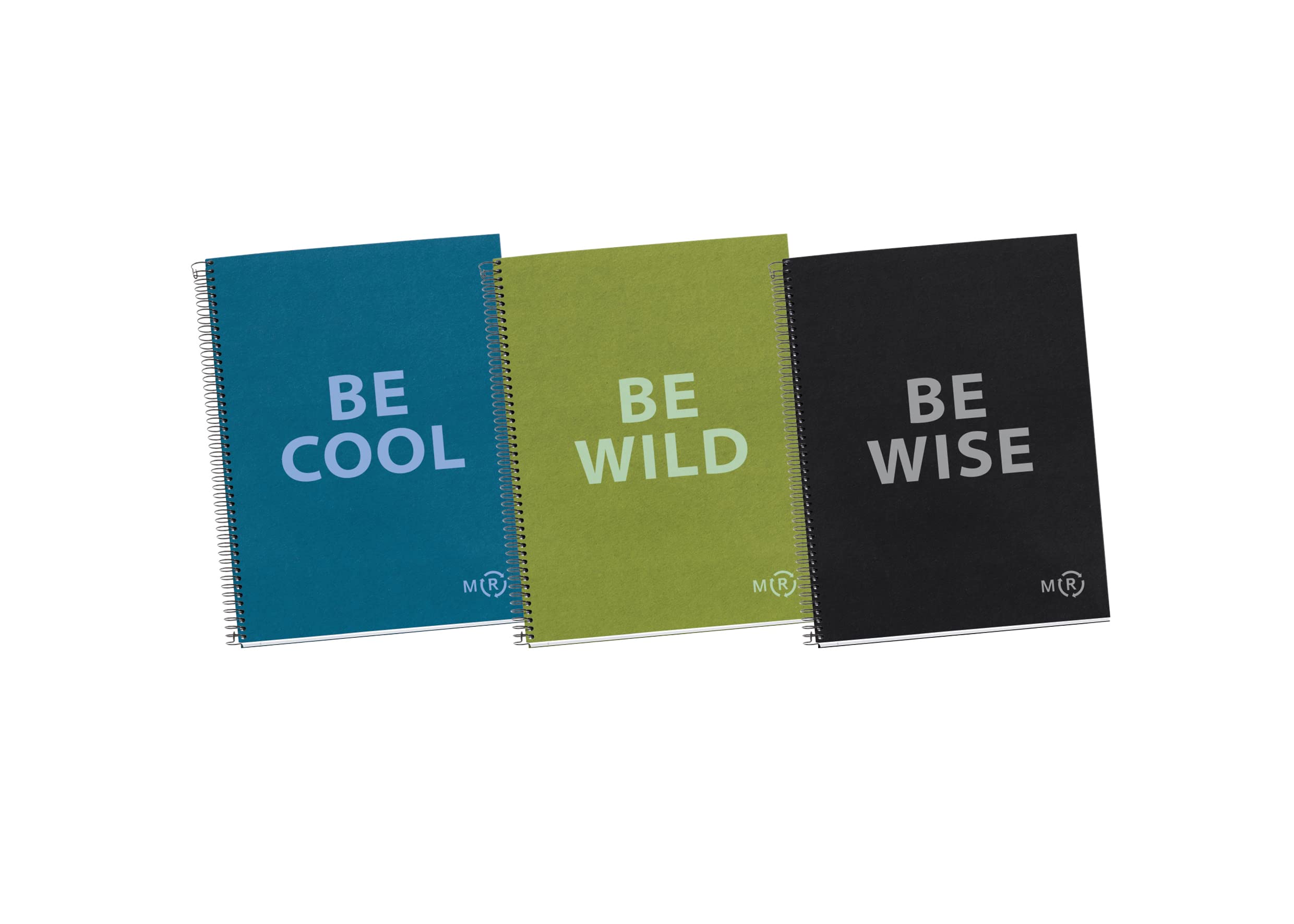Miquelrius - Pack of 3 A4 Be Eco Notebooks 80 Sheets 90gsm 5 x 5mm Grid 1 Colour Strip 4 Holes Recycled Cover