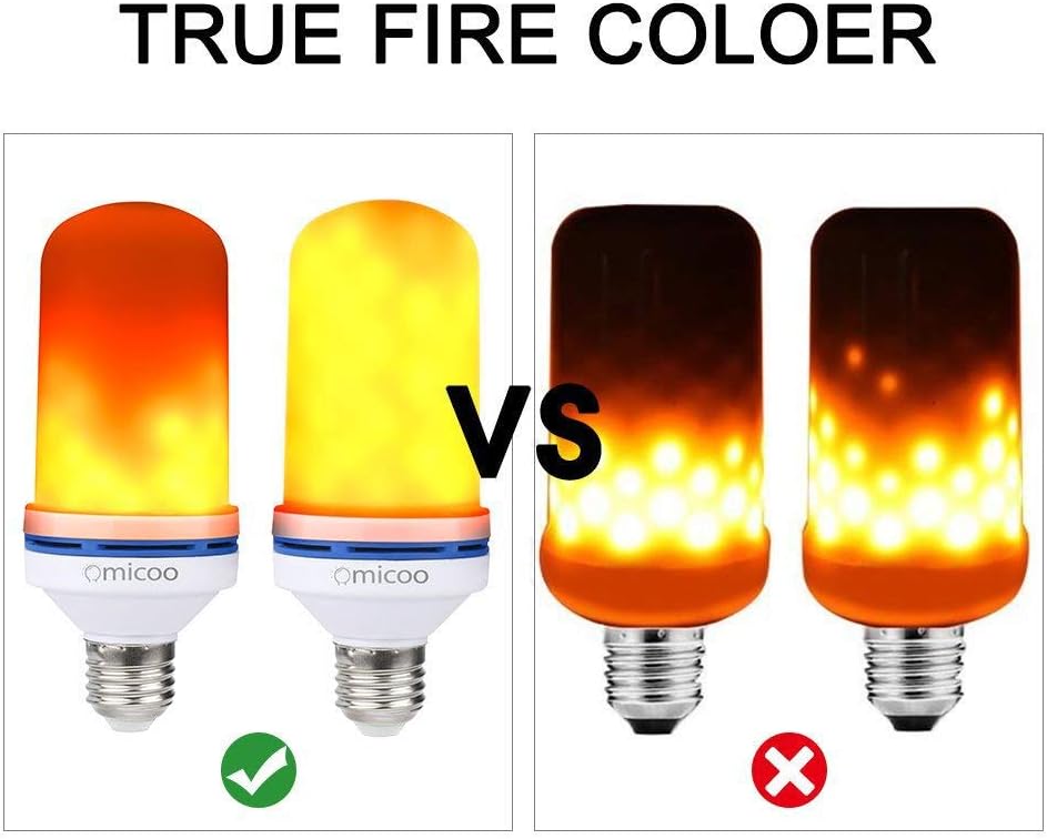 Omicoo LED Flame Effect Light Bulb (2 Pack), 4 Modes Flame Light Bulbs with Gravity Sensor, E26 A19 Base, Vintage Flame Bulb for Atmosphere Festival Christmas Decoration - - 
