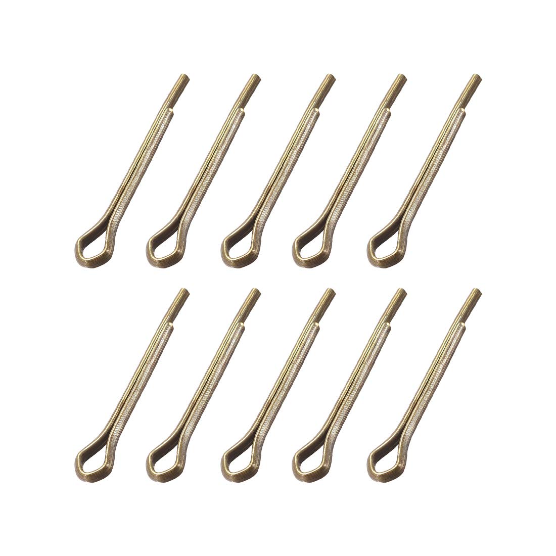 sourcing map Split Cotter Pin - 2mm x 16mm (5/64 inch x 5/8 inch) Solid Brass 2-Prongs Gold Tone Fastener Clip Key 10Pcs