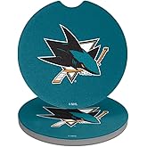San Jose Sharks Logo Car Coasters, Pack of 2, 2.5" Ceramic Stone, Drink Coaster for Cup Holders with Finger Notch