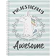 Softcover Majestically Awesome 8.5" x 11" Unicorn Spiral Notebook/Journal, 120 Wide Ruled Pages, Durable Gloss Laminated Cover, White Wire-o Spiral. Made in The USA