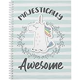 Softcover Majestically Awesome 8.5" x 11" Unicorn Spiral Notebook/Journal, 120 Wide Ruled Pages, Durable Gloss Laminated Cover, White Wire-o Spiral. Made in The USA