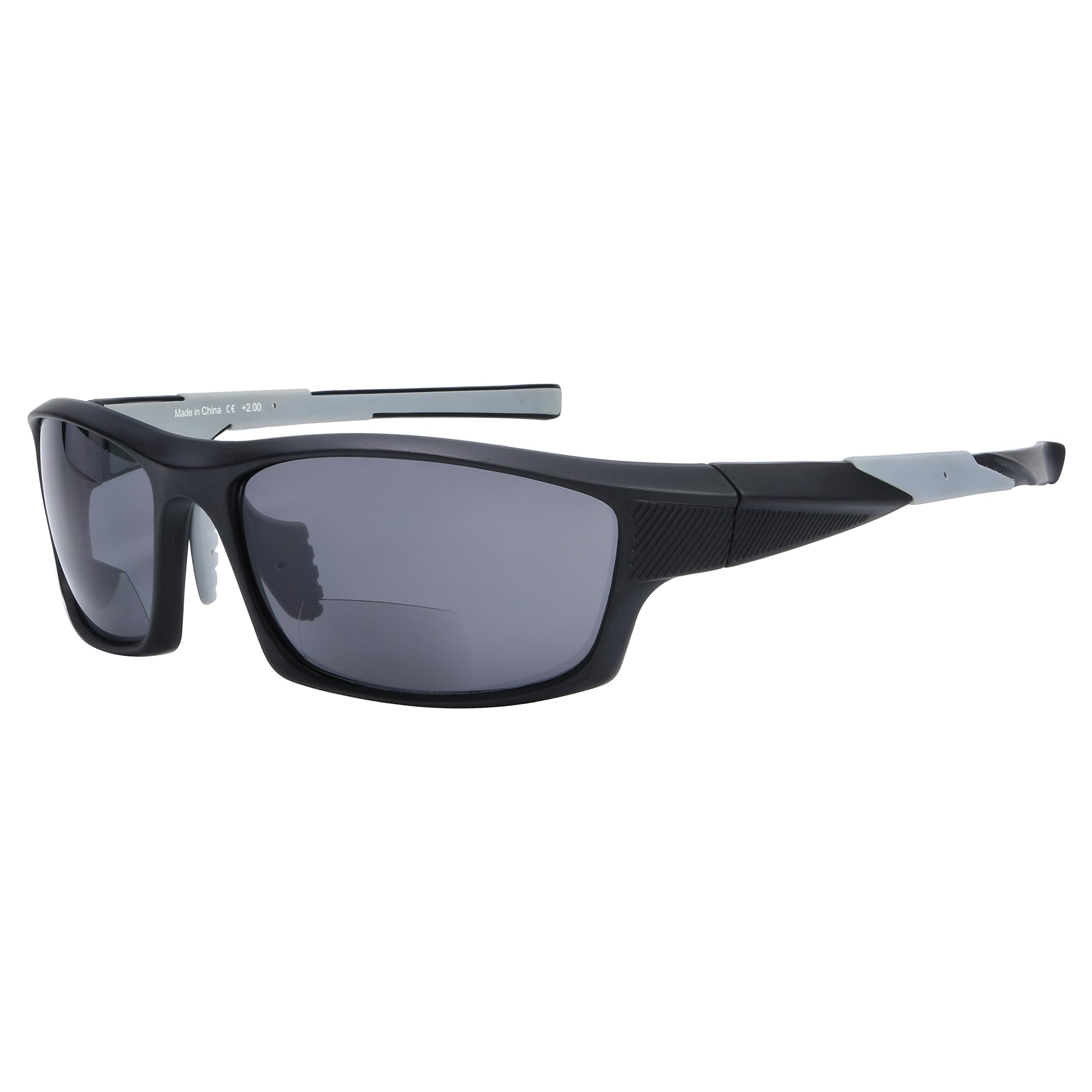 Eyekepper TR90 Sports Bifocal Sunglasses Baseball Running Fishing Driving Golf Softball Hiking Readers (Black Frame Grey Temple, 1.00)