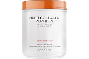 Codeage Multi Collagen Protein Powder Peptides, Hydrolyzed Collagen for Women & Men, Collagen Supplements, Grass Fed Bone Broth, 2-Month Supply, Unflavored, Type 1, 2, 3, 5 & 10, Non-GMO - 20 OZ
