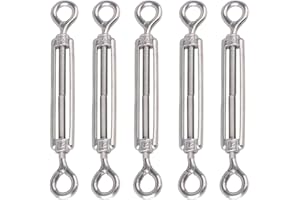 eoocvt 5pcs M5 Stainless Steel 304 Turnbuckle Wire Rope Tension (Eye & Eye)