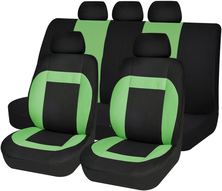 Car Seat Covers Set Universal Fit Split Bench 40 60 Front Back Seat Protector Green color 11pcs