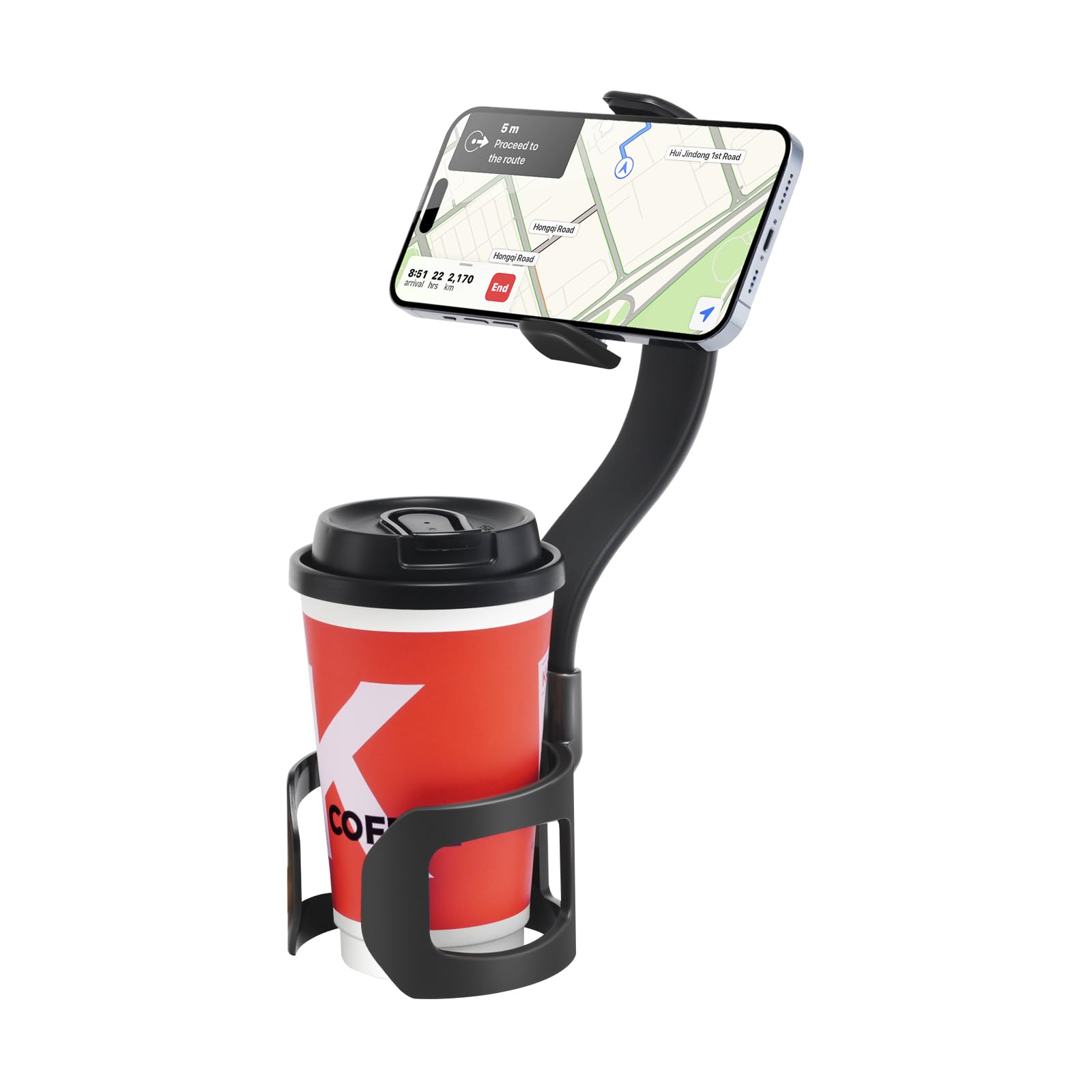 APPS2Car Cup Phone Holder for Car with Solid Adjustable Alloy Arm, Save Space, Easy Installation, Long Neck Car Phone Mount Compatible with iPhone Samsung Google Smartphones