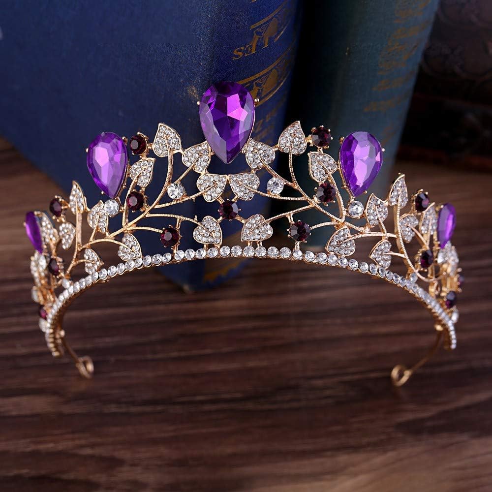 Tiara Crown Hair Ornament Bride Headdress Retro Female Head Flower Hair Hoop Dress Accessories Simple Noble Delicate Elegant Photographic Decoration,Violet
