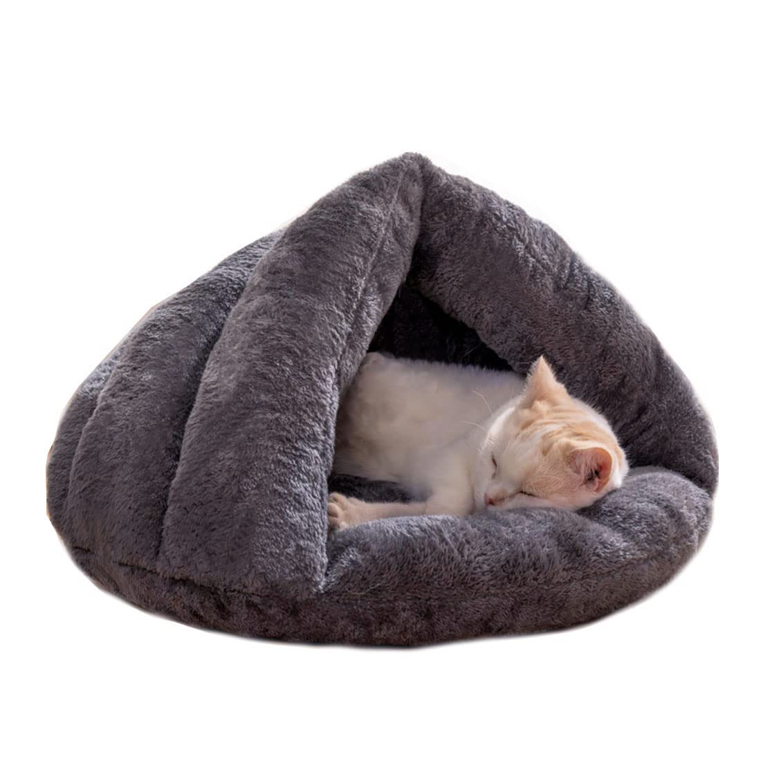 Soft Plush Cat Cave Bed Cuddle Nest Bed Semi-Closed Winter Warm Pet Bed Puppy Dog Calming Bed Cozy Sleeping Bag for Small Dog Cat Kitty Bunny Rabbit