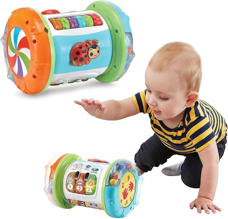 -Baby Rouleau Magique interactif 3 en 1, Jouet Multi-activités pour bébés à partir de 6 Mois, Tambour, Piano et Centre d'activités, Apprentissage de la Musique, enseigne Le vocabulaire de Base