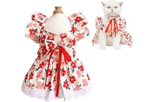 ANIAC Floral Dog Dress with D-Ring Dog Dresses for Small Dogs Girl Bow Cat Dress for Cat only Dog Outfit Summer Puppy Clothes for Chihuahua Yorkie Dachshund Pomeranian (Small, Floral)