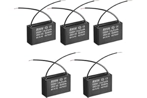 uxcell Ceiling Fan Capacitor CBB61 1.5uF 450V AC 2 Wires Metalized Polypropylene Film Capacitors 37x23.5x12.6mm for Water Pump Motor Generator, Pack of 5