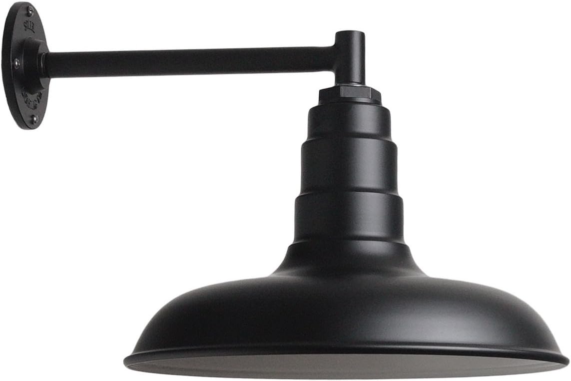 The Classic Barn Light Kit | Matte Black 14 Inch Classic Steel Shade | 11 Inch Short Stem Wall Mounted Steel Arm Barn Light | Made in America