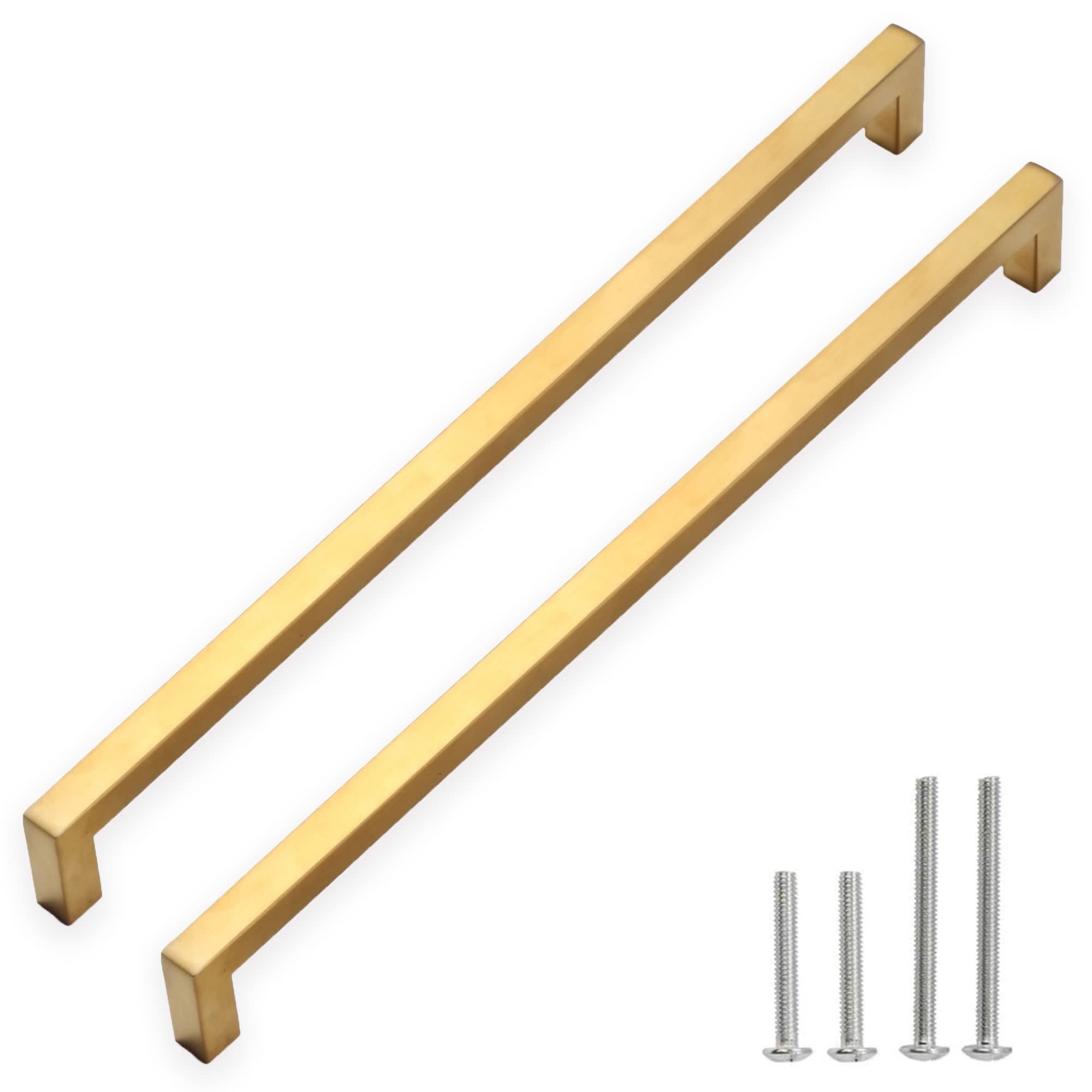 Photo 1 of Redunest Cabinet Pulls Gold Cabinet Handles Square Drawer Pulls, 2 Pack 15 Inch Stainless Steel Kitchen Door Cupboard Cabinet Handles, Drawer Cabinet Hardware Handles, 384mm Hole Centers