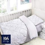 K&A Pintuck Pinch Pleat Cot Bed Duvet Cover Set White 120x150