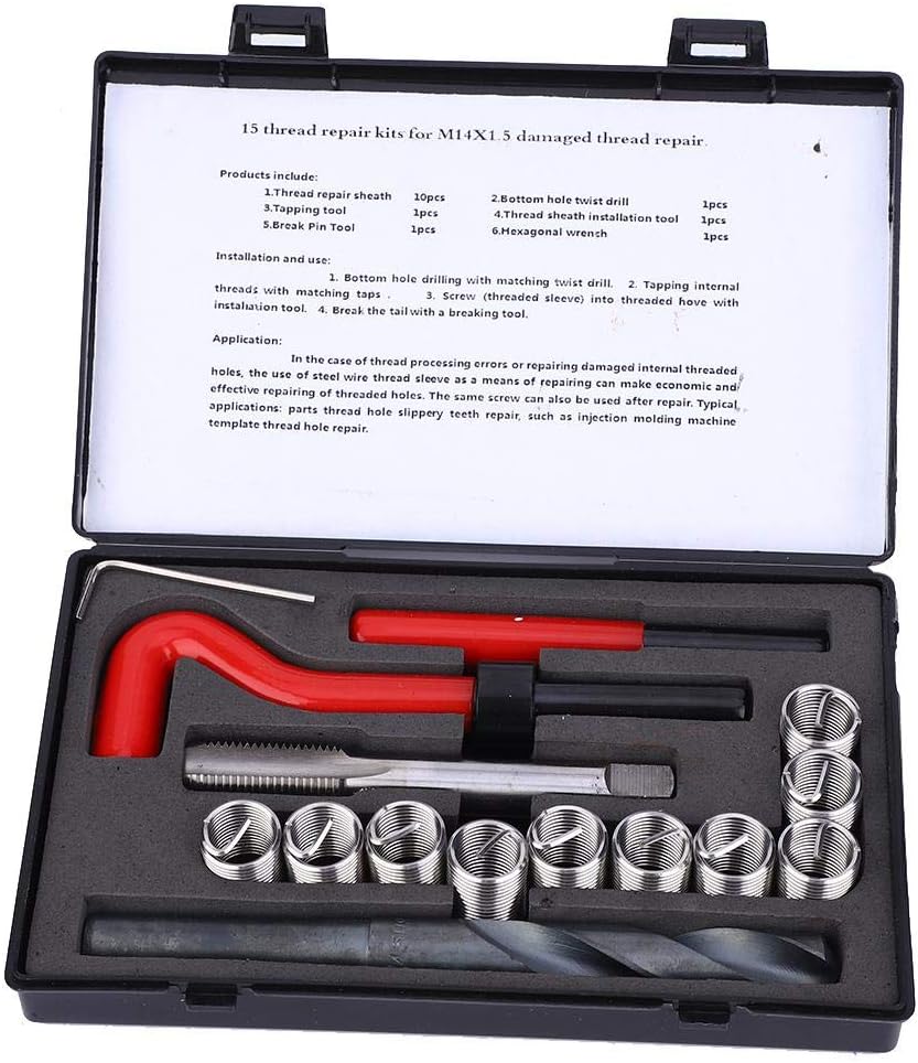 M14x1.5 Stainless Steel Thread Repair Kit - Female Thread Repairing Assortment Kit with Accessory for Automotive Parts