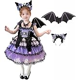 FWKFNFOJ Halloween Girls Gothic Lolita Princess Dress Purple and Black Lace Skirt with Wings and Headband for Kids