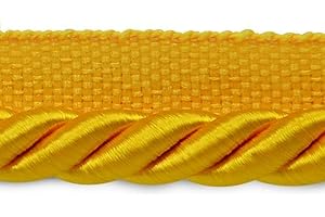Trims by the Yard Hilda 3/8" Twisted Lip Cord Versatile Trim for DIY Crafts Picture Frames Home Decor and Fashion Items, 5-Yard Cut, Yellow Gold