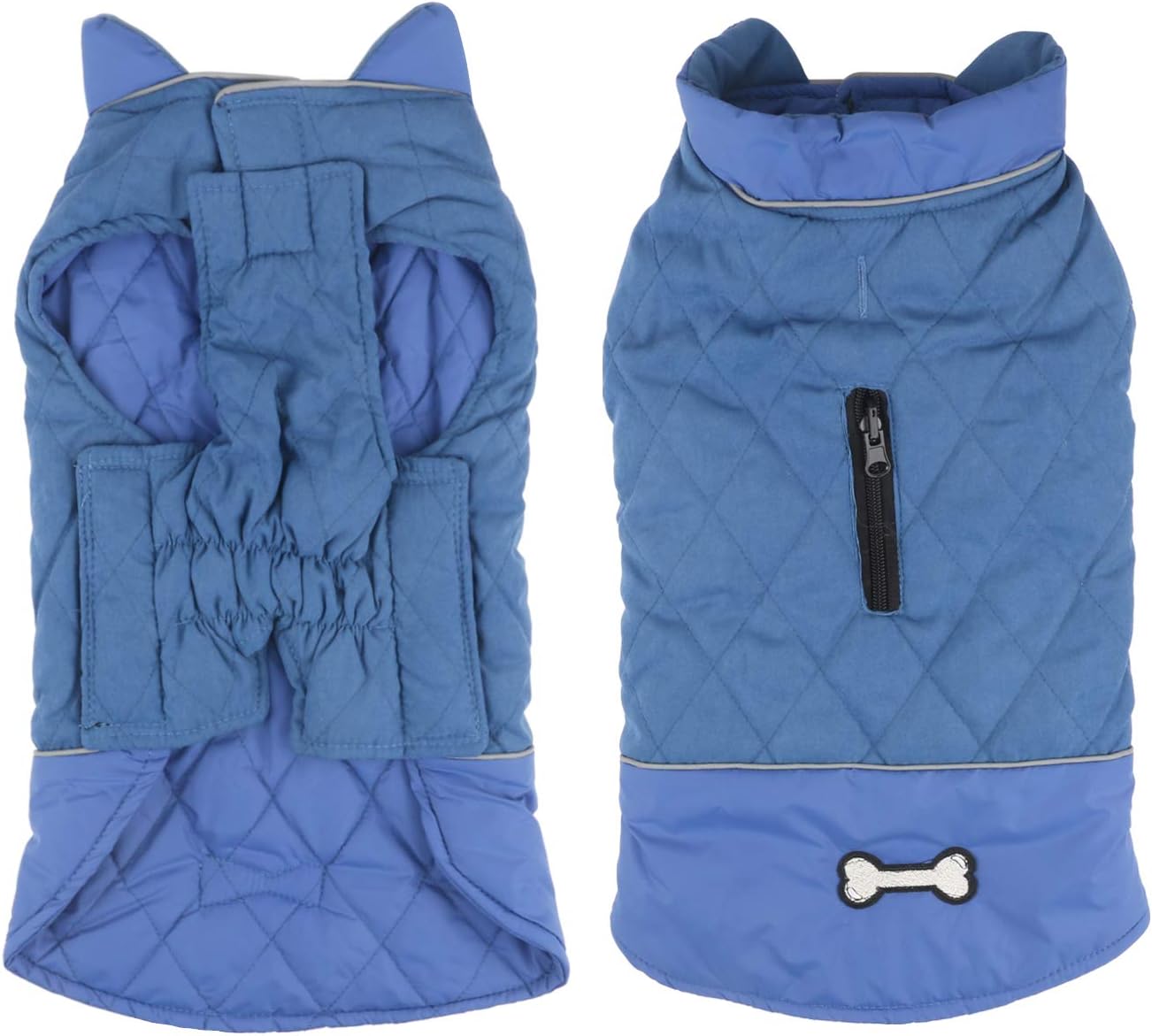 Idepet Waterproof Dog Coat Winter Warm Jacket Vest,Windproof Snowsuit Dog Clothes Outfit Vest Pets Apparel for Small Medium Large Dogs with Harness Hole Blue 2XL