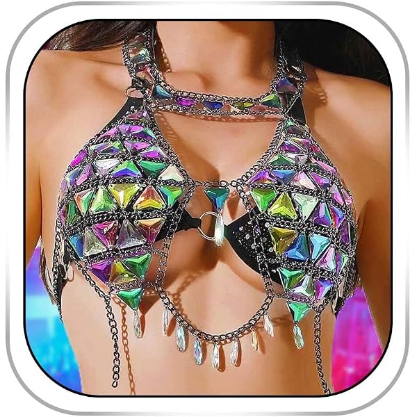 Chaîne De Corps Crossover En Cristal Doré - Bijou Ventre/bikini, Strass, Style Bohème - Pour Fête, Plage, Soirée - 5