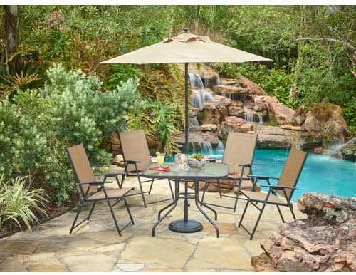 Outdoor 6 Piece Folding Patio Dining Furniture Set With Umbrella Seats 4 Amazon Co Uk Garden Outdoors
