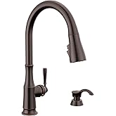 Delta Capertee Oil Rubbed Bronze Kitchen Faucet with Pull Down Sprayer and Soap Dispenser, Modern Single Hole Kitchen Sink Faucet, Single Handle, Venetian Bronze 19877Z-RBSD-DST