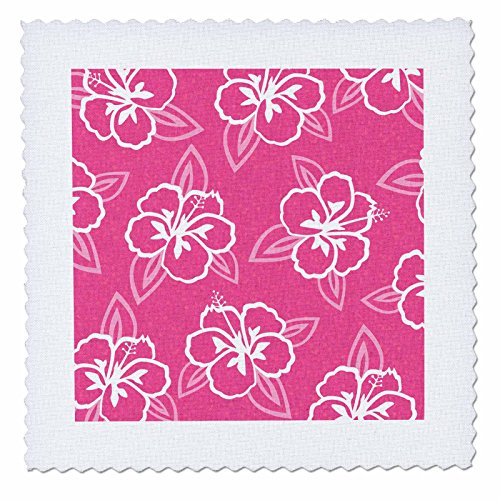 3dRose qs_77501_7 Hawaiian Hibiscus Flower Print-Pink and White-Quilt Square, 18 by 18-Inch