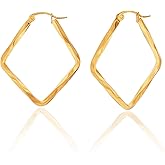 14K Gold Twisted Hoop Earrings for Women - Hypoallergenic Stainless Steel Latch Back Rhombus Earring Infinity Hanging Jewelry Gifts for Birthday Anniversary