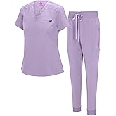 Natural Uniforms Womens Cool Stretch Modern Tuck-In Top Yoga Jogger Scrub Set with Regular and Petite Sizes