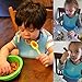 Lizber Waterproof Baby Bibs Food Catcher 3 PCS (Blue, Yellow, Green) Roll - up Deep Pocket Soft Adjustable Neckband