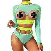 Kaei&Shi Rave Outfit, Adjustable Strappy, Contrast Color, Choker, Chain Belt