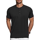 COOFANDY Men's Henley Shirts Short Sleeve Casual Basic Tee Summer Button Henley Soild T Shirts