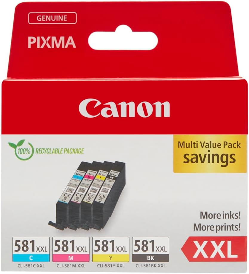 Canon CLI-581XXL Ink Cartridge Multipack Black Cyan Magenta Yellow XXL 4 Pack