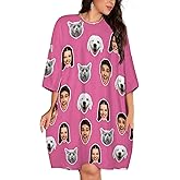 YDQHLQW Custom Face Nightgown for Women Personalized Pajamas with Photo Customized Funny Sleepwear Gift for Girlfriend Wife